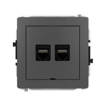 Mechanizm gniazda komputerowego podwójnego 2xRJ45, kat. 6A, 8-stykowy, bez pola opisowego Karlik seria DECO 28DGKBO-8 kolor grafitowy mat