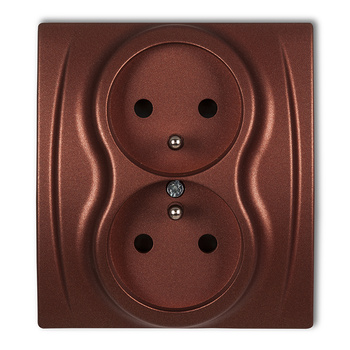 Gniazdo podwójne z uziemieniem 2x2P+Z z przesłonami torów Karlik seria LOGO 9LGP-2zp kolor brązowy metalik