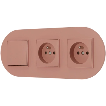 Włącznik pojedynczy i dwa gniazda pojedyncze z ramką okrągłą seria MINI kolor łososiowy