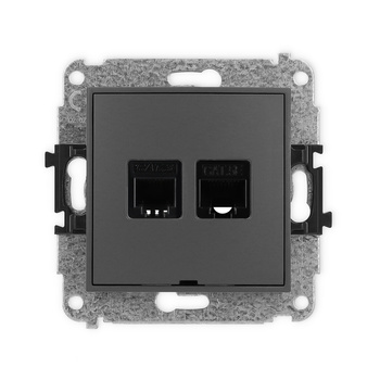 Mechanizm gniazda telefonicznego pojedynczego 1xRJ11 + komputerowego pojedynczego 1xRJ45, kat. 5e, 8-stykowy, beznarzędziowe, bez pola opisowego Karlik seria ICON 28IGTKBO kolor grafitowy mat