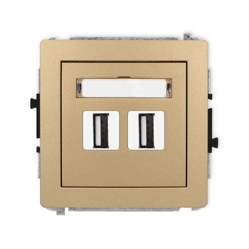 Mechanizm gniazda podwójnego 2xUSB A-A 2.0 Karlik seria DECO 8DGUSB-2 kolor złoty metalik