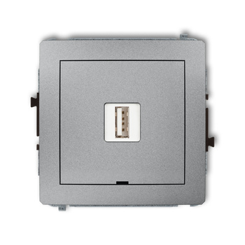 Mechanizm ładowarki USB pojedynczej USB A, 10W max., 5V, 2A, bez pola opisowego Karlik seria DECO 7DCUSBBO-3 kolor srebrny metalik