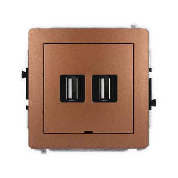 Mechanizm gniazda podwójnego 2xUSB A-A 2.0, bez pola opisowego Karlik seria DECO 9DGUSBBO-2 kolor brązowy metalik