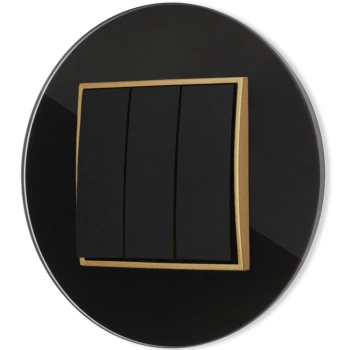 Włącznik potrójny z ramką okrągłą efekt szkła seria ICON kolor czarny/złoty
