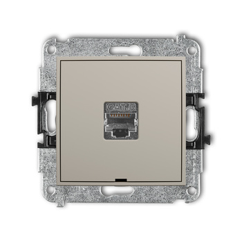 Mechanizm gniazda komputerowego pojedynczego 1xRJ45, kat. 6, ekranowany, 8-stykowy, bez pola opisowego Karlik seria MINI 60MGKBO-5 kolor taupe