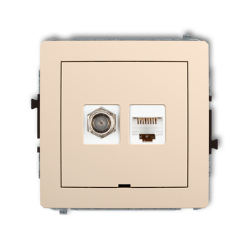 Mechanizm gniazda antenowego poj. typu F SAT + gniazda komp. poj. 1xRJ45, kat. 5e, 8-stykowy, bez pola opisowego Karlik seria DECO 1DGFKBO-1 kolor beżowy