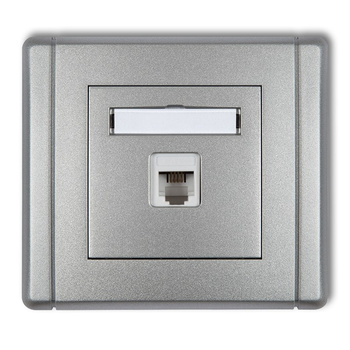 Gniazdo telefoniczne pojedyncze 1xRJ11, 4-stykowe, beznarzędziowe Karlik seria FLEXI 7FGT-1 kolor srebrny metalik