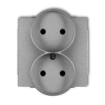 Mechanizm gniazda podwójnego do ramki DECO Soft bez uziemienia 2x2P z przesłonami torów Karlik seria DECO 7DGPRSO-2p kolor srebrny metalik