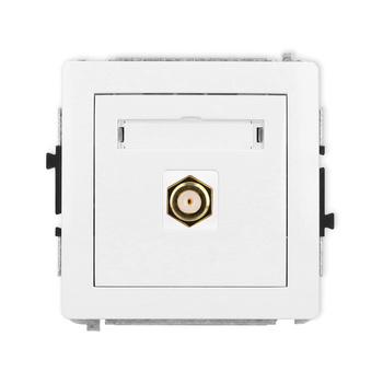 Mechanizm gniazda antenowego pojedynczego typu F SAT pozłacany Karlik seria DECO DGF-1.1 kolor biały