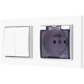Włącznik z gniazdkiem hermetycznym kolor biały/srebrny 18