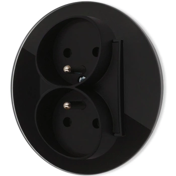 Gniazdo podwójne z ramką okrągłą efekt szkła seria ICON kolor czarny