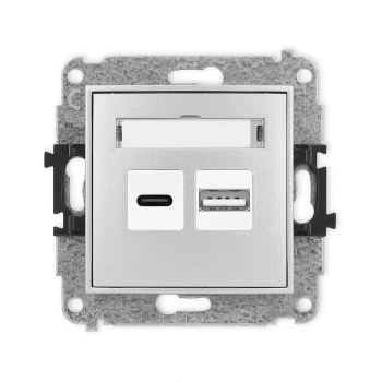 Mechanizm ładowarki USB podwójnej USB C + USB A, 20W max. Karlik seria ICON 7ICUSB-8 kolor srebrny metalik
