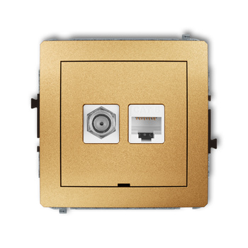 Mechanizm gniazda antenowego poj. typu F SAT + gniazda komp. poj. 1xRJ45, kat. 6, 8-stykowy, bez pola opisowego Karlik seria DECO 29DGFKBO-3 kolor złoty