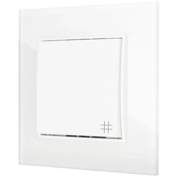 Włącznik krzyżowy z ramką kwadratową efekt szkła seria ICON kolor biały