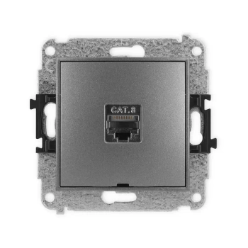 Mechanizm gniazda komputerowego pojedynczego 1xRJ45, kat. 8, ekranowany, 8-stykowy, bez pola opisowego Karlik seria MINI 11MGKBO-11 kolor grafitowy