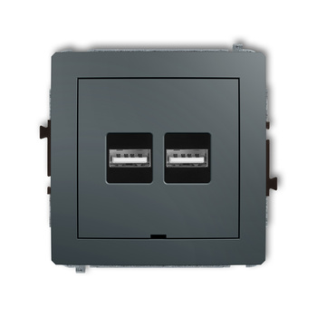 Mechanizm ładowarki USB podwójnej 2xUSB A, 15,5W max., 5V, 3.1A, bez pola opisowego Karlik seria DECO 28DCUSBBO-6 kolor grafitowy mat