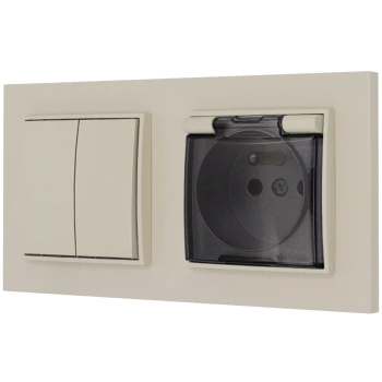 Włącznik podwójny z gniazdem hermetycznym z ramką prostą seria MINI kolor taupe