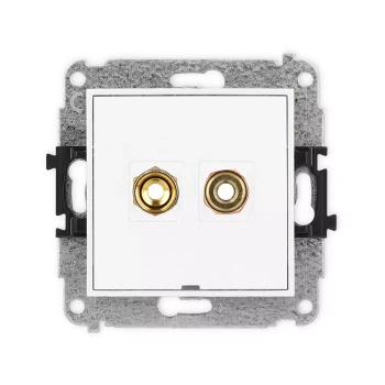 Mechanizm gniazda głośnikowego pojedynczego, bez pola opisowego typu banan - czerwony i czarny, pozłacany, 4 mm2, skręcany Karlik seria ICON IGGBO-4 kolor biały