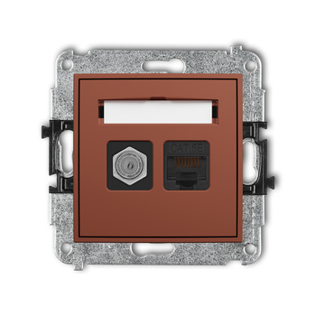 Mechanizm gniazda antenowego poj. typu F SAT + gniazda komp. poj. 1xRJ45, kat. 5e, 8-stykowy Karlik seria ICON 63IGFK-1 kolor terakota