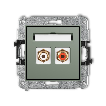 Mechanizm gniazda podwójnego RCA typu cinch - biały i czerwony, pozłacany Karlik seria ICON 61IGRCA-2 kolor szałwiowy