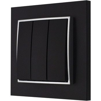 Włącznik potrójny z ramką karlik mini kolor czarny mat/srebrny