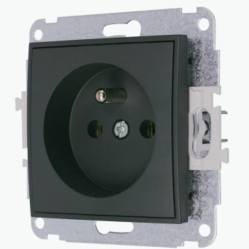 Mechanizm gniazda pojedynczego z uziemieniem 2P+Z z przesłonami torów Karlik seria MINI 28MGP-1zp kolor grafitowy mat