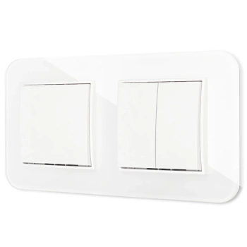 Dwa włączniki pojedynczy i podwójny z ramką zaokrągloną efekt szkła seria ICON kolor biały