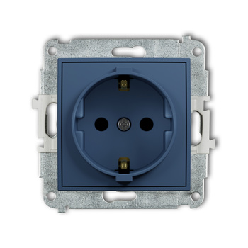 Mechanizm gniazda pojedynczego z uziemieniem SCHUKO 2P+Z z przesłonami torów Karlik seria MINI 64MGP-1sp kolor navy blue