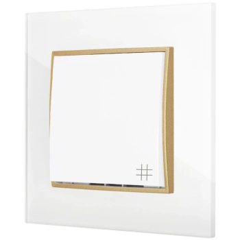 Włącznik krzyżowy z ramką kwadratową efekt szkła seria ICON kolor biały/złoty