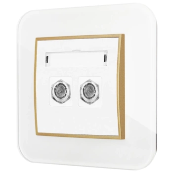 Gniazdo antenowe 2x z ramką zaokrągloną efekt szkła seria ICON kolor biały/złoty