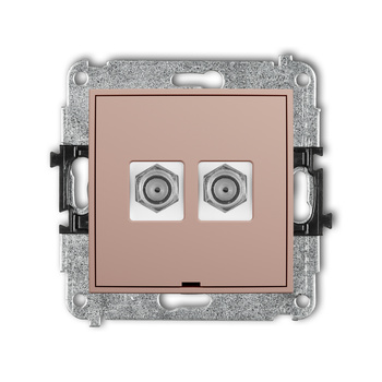 Mechanizm gniazda antenowego podwójnego typu F SAT niklowany, bez pola opisowego Karlik seria MINI 62MGFBO-2 kolor łososiowy