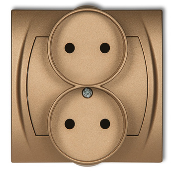 Gniazdo podwójne do ramki poziomej bez uziemienia 2x2P z przesłonami torów Karlik seria LOGO 8LGPR-2p kolor złoty metalik
