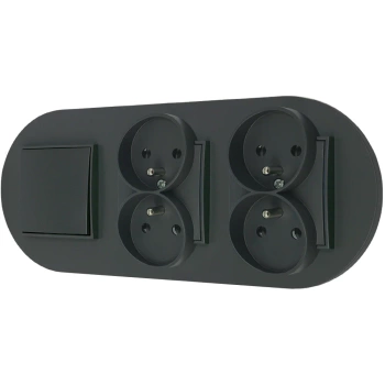 Włącznik pojedynczy i dwa gniazda podwójne z ramką okrągłą seria MINI kolor grafitowy mat