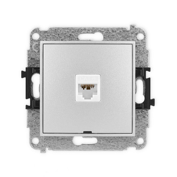 Mechanizm gniazda komputerowego pojedynczego 1xRJ45, kat. 6A, 8-stykowy, bez pola opisowego Karlik seria ICON 7IGKBO-7 kolor srebrny metalik