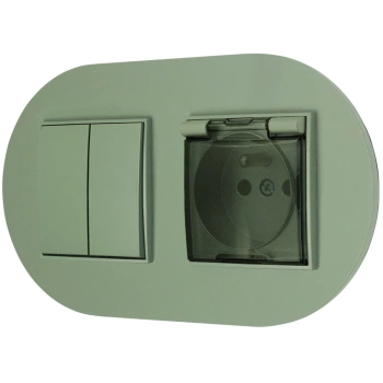 Włącznik podwójny z gniazdem hermetycznym z ramką okrągłą seria MINI kolor szałwiowy