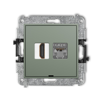 Mechanizm gniazda pojedynczego HDMI 2.0, 4K + gniazda komp. poj. 1xRJ45, kat. 6, ekranowany, 8-stykowy, bez pola opisowego Karlik seria ICON 61IGHKBO-46 kolor szałwiowy