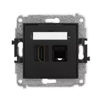 Mechanizm gniazda pojedynczego HDMI 2.0, 4K + gniazda komp. poj. 1xRJ45, kat. 5e, 8-stykowy Karlik seria MINI 12MGHK-45e kolor czarny mat