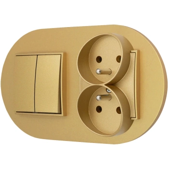 Włącznik podwójny z gniazdem podwójnym z ramką okrągłą seria MINI kolor złoty