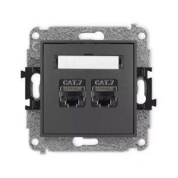 Mechanizm gniazda komputerowego podwójnego 2xRJ45, kat. 7, ekranowany, 8-stykowy Karlik seria ICON 28IGK-10 kolor grafitowy mat