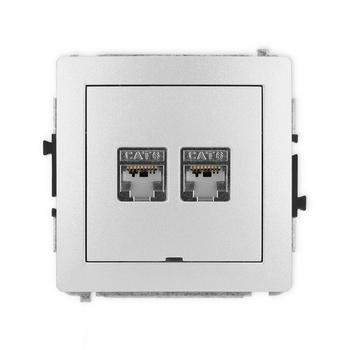 Mechanizm gniazda komputerowego podwójnego 2xRJ45, kat. 6, ekranowany, 8-stykowy, bez pola opisowego Karlik seria DECO 7DGKBO-6 kolor srebrny metalik