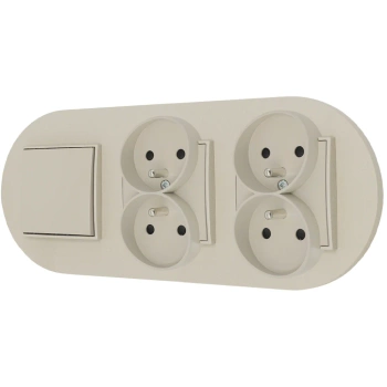 Włącznik pojedynczy i dwa gniazda podwójne z ramką okrągłą seria MINI kolor taupe