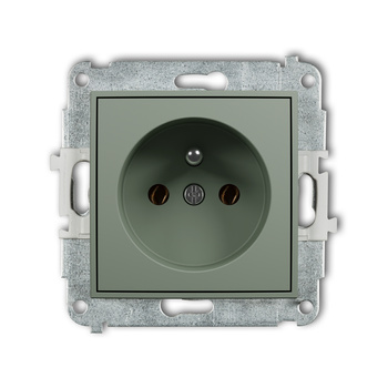 Mechanizm gniazda pojedynczego z uziemieniem 2P+Z bez przesłon torów prądowych Karlik seria ICON 61IGP-1z kolor szałwiowy