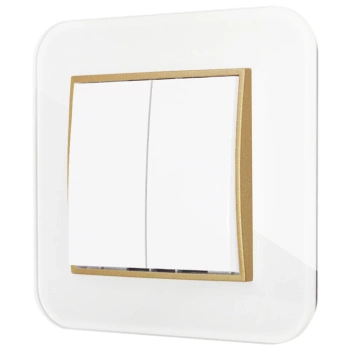 Włącznik podwójny z ramką zaokrągloną efekt szkła seria ICON kolor biały/złoty