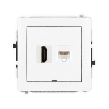 Mechanizm gniazda pojedynczego HDMI 2.0, 4K + gniazda komp. poj. 1xRJ45, kat. 5e, 8-stykowy, bez pola opisowego Karlik seria DECO 25DGHKBO-45e kolor biały mat