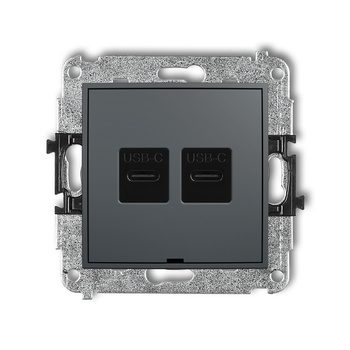 Mechanizm ładowarki USB podwójnej 2xUSB C, 20W max., bez pola opisowego Karlik seria ICON 28ICUSBBO-7 kolor grafitowy mat