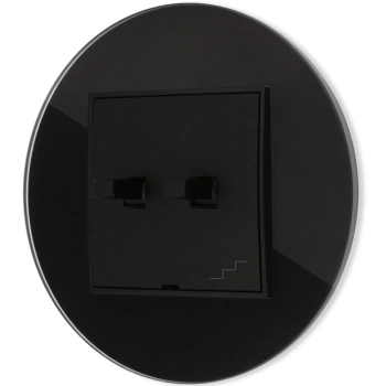 Włącznik schodowy podwójny w stylu USA ramka okrągła efekt szkła seria ICON kolor czarny