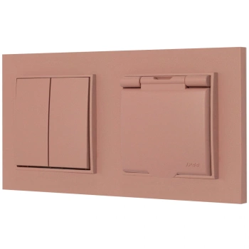 Włącznik podwójny z gniazdem hermetycznym z ramką kwadratową seria MINI kolor łososiowy