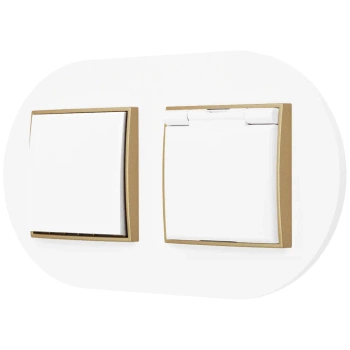 Włącznik pojedynczy z gniazdem hermetycznym z ramką okrągłą seria MINI kolor biały złoty