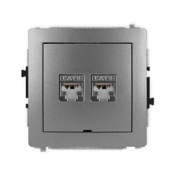 Mechanizm gniazda komputerowego podwójnego 2xRJ45, kat. 6, ekranowany, 8-stykowy, bez pola opisowego Karlik seria DECO 11DGKBO-6 kolor grafitowy