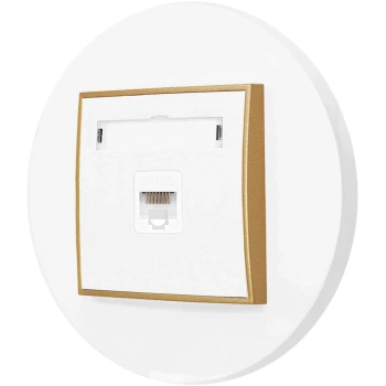 Gniazdo internetowe rj45 1x z ramką okrągłą seria MINI kolor biały mat/złoty